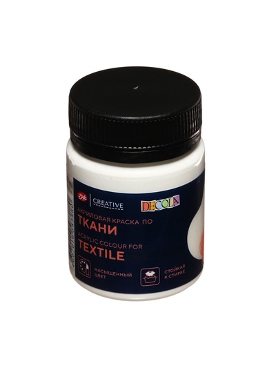 Краска по ткани, банка 50 мл, ЗХК Decola, Белая 4128104, (акриловая на водной основе)