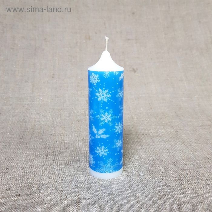 Свеча Новогодняя "Снежинки голубые" 4х13,5 - Фото 1