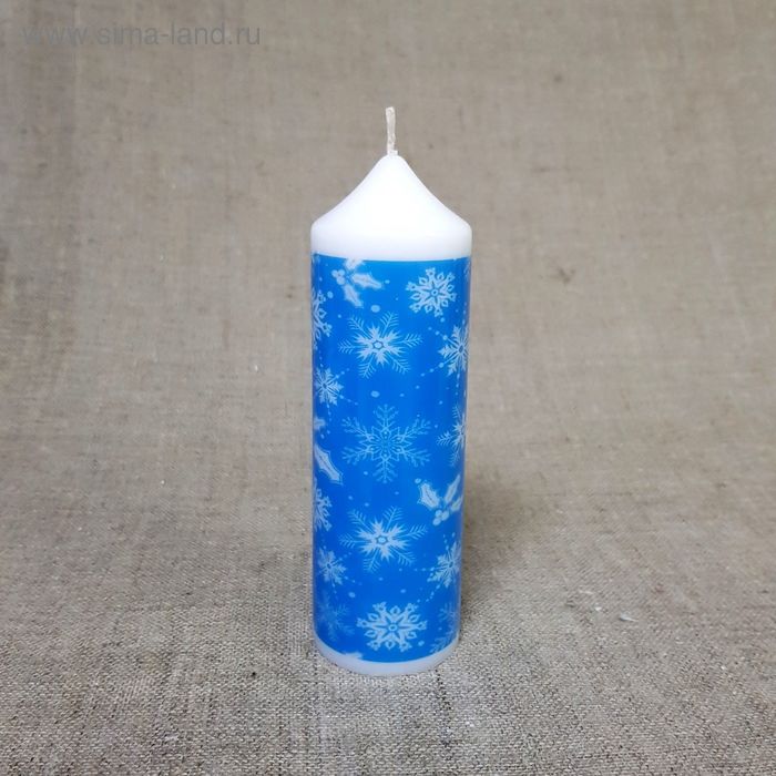 Свеча Новогодняя "Снежинки голубые" 5х15,5 - Фото 1