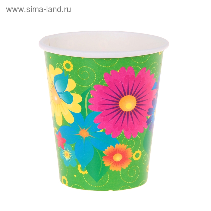 Набор бумажных стаканов "Цветы", 225 мл (6 шт.) - Фото 1