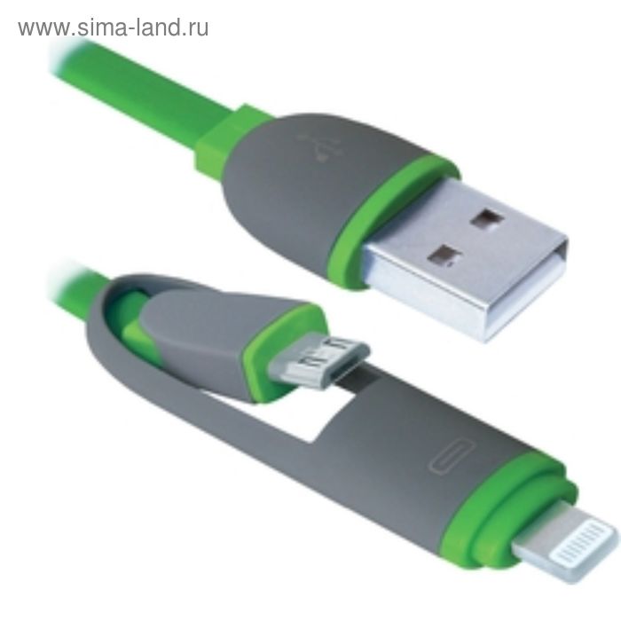 Кабель Defender (87489) Apple 8-pin +micro USB 1 м. зеленый - Фото 1