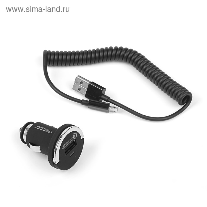 Автомобильное зарядное устройство Deppa, Quick Charge, 2.4А, кабель micro USB, 1.5 м, чёрное - Фото 1