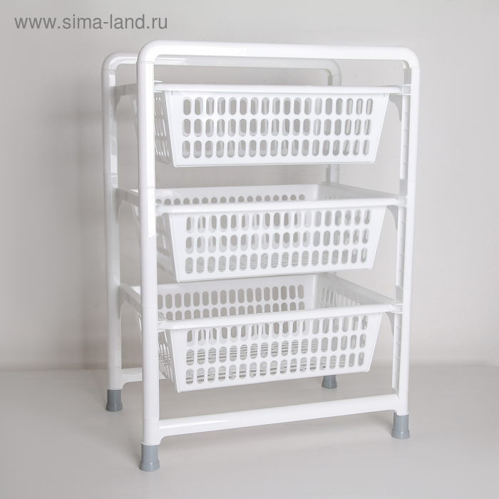 Этажерка напольная, 3-х секционная, с выдвижными лотками, белая