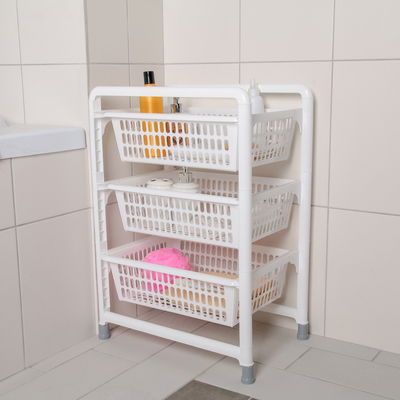 Этажерка напольная, 3-х секционная, с выдвижными лотками, белая