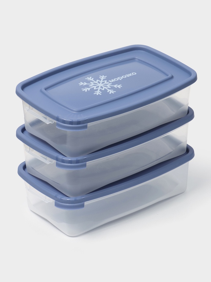 Набор контейнеров для заморозки продуктов Полимербыт «Морозко», 700 мл, 3 шт., пластик, крышки МИКС - Фото 1