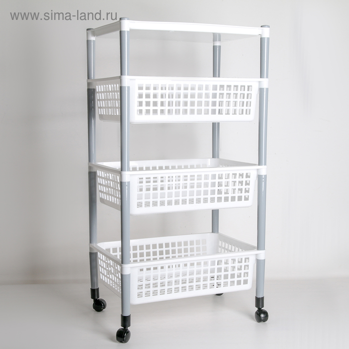 Этажерка напольная на колесиках 4-х секционная, МИКС - Фото 1