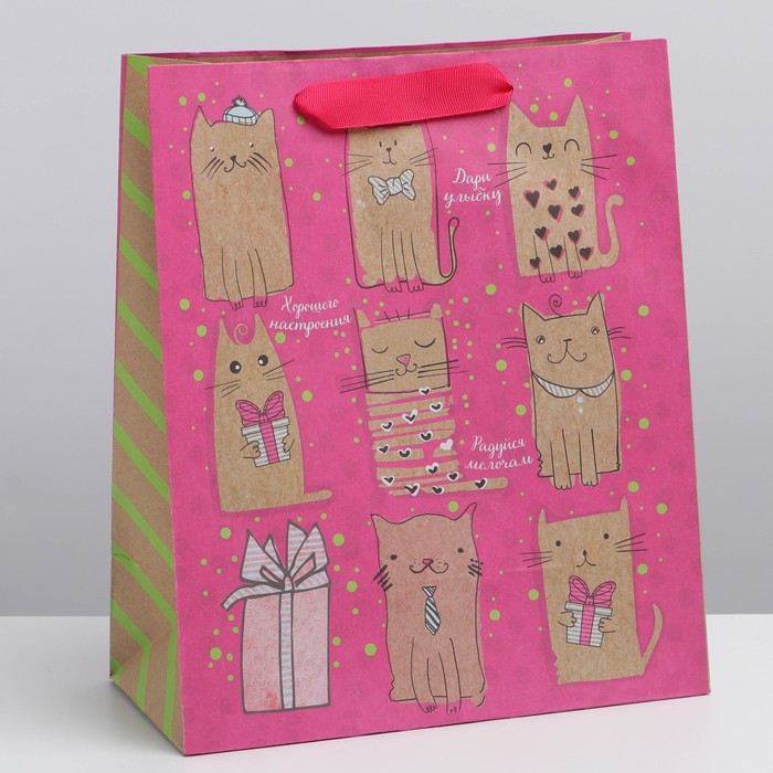 Пакет крафтовый вертикальный «Милые котики», ML 23 × 27 × 8 см - Фото 1