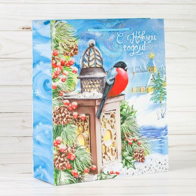 Пакет ламинированный вертикальный с тиснением «Новогодний огонек», 23 × 27 × 8 см