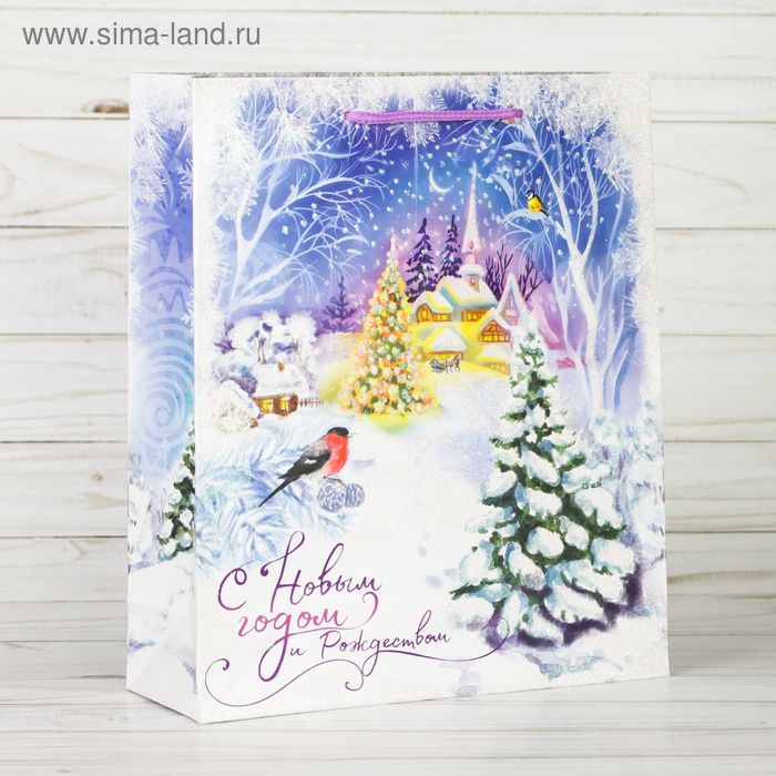 Пакет ламинированный вертикальный с блестками «Сказка зимнего леса», 12 × 15 × 5,5 см - Фото 1