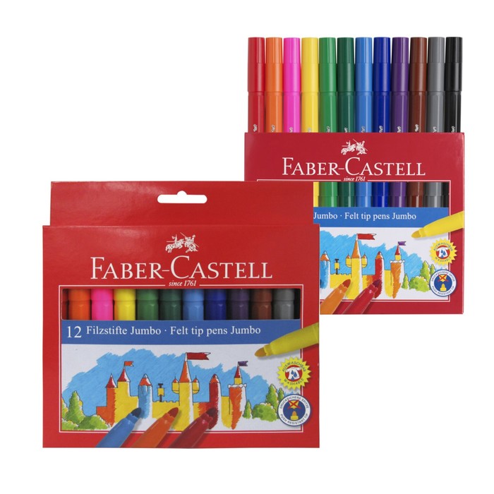 Фломастеры 12 цветов Faber-Castell Jumbo "Замок" в картонной коробке - Фото 1