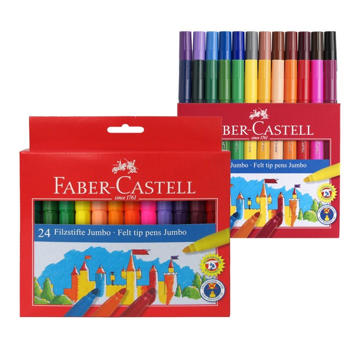 Фломастеры 24 цвета Faber-Castell Jumbo "Замок" в картонной коробке - Фото 1