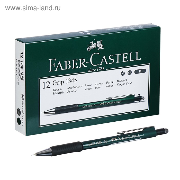 Карандаш механический 0.5 мм Faber-Castell GRIP 1345 с ластиком, резиновый упор, зелёный - Фото 1