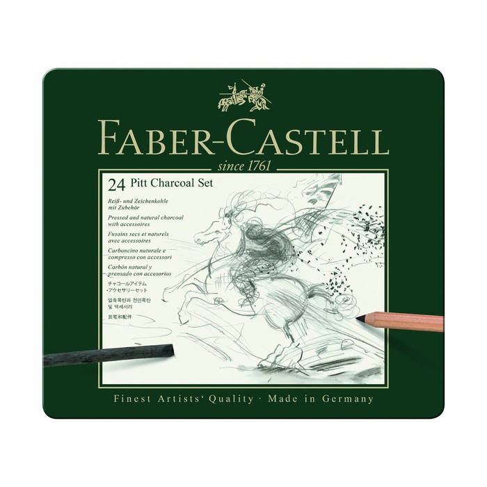 Уголь, набор микс для графики Faber-Castell PITT® Monochrome Charcoal, 24 штуки - Фото 1