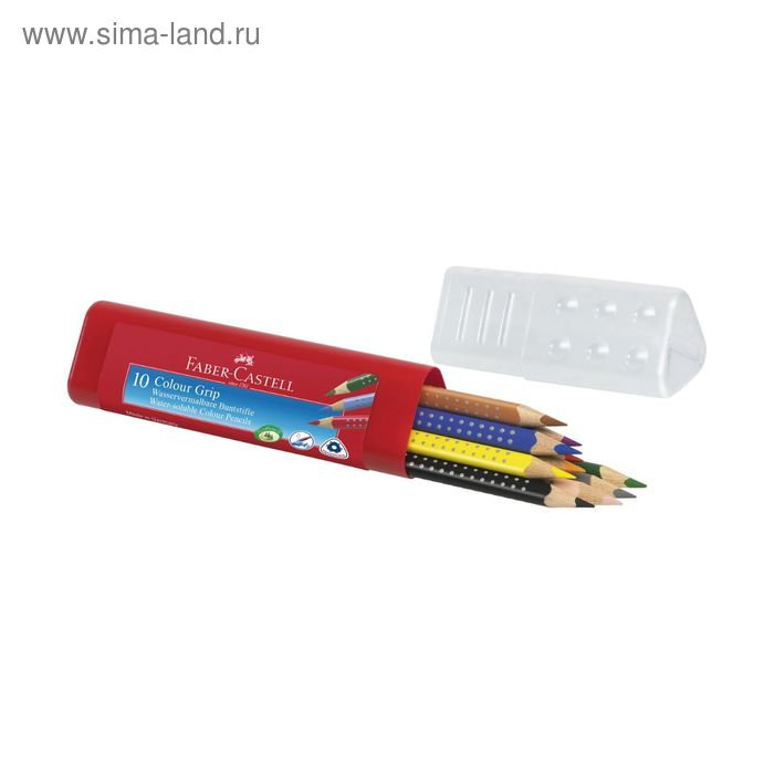 Карандаши 10 цветов Faber-Castell GRIP 2001 трёхгранные, в пластиковой тубе - Фото 1