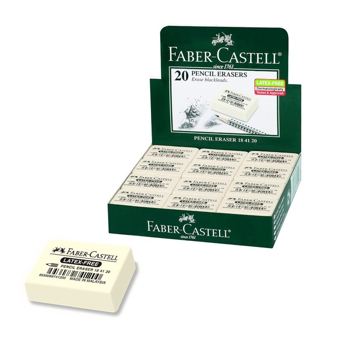 Ластик Faber-Castell, 40 х 27 х 13 мм, каучук, для графитных и цветных карандашей, белый - Фото 1