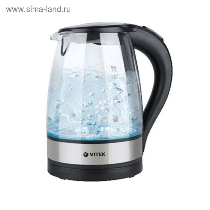 Чайник электрический Vitek VT-7008TR, стекло, 1.7 л, 2200 Вт, подсветка, черный