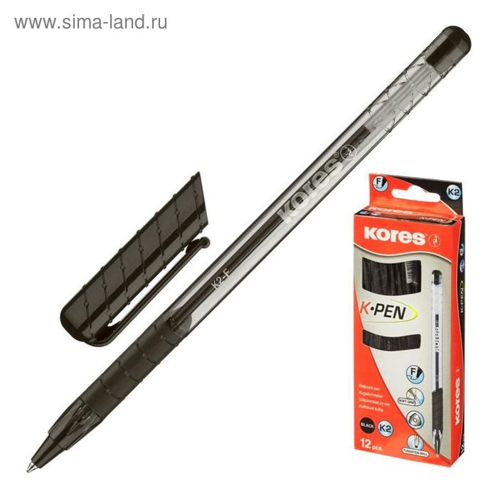 Ручка шариковая KORES К2, 0.5 мм, резиновый упор, треугольный корпус, стержень черный - Фото 1
