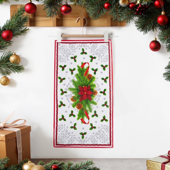Полотенце кухонное новогоднее «Паунсетия» 35х60 см, 160 г/м2 - Фото 1