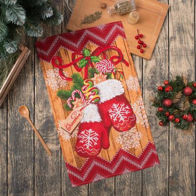 Полотенце новогоднее «Варежки» 35×60 см, 160 г/м²