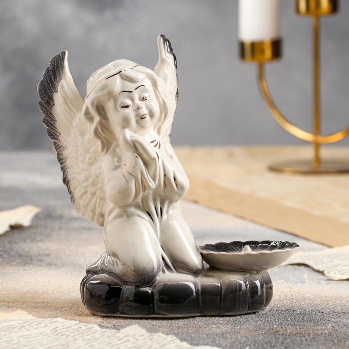 Подсвечник "Молящийся ангел", бело-серый, керамика, 18 см - Фото 1