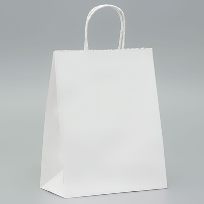Пакет крафт без печати, белый, круглая ручка 22×12×25 см