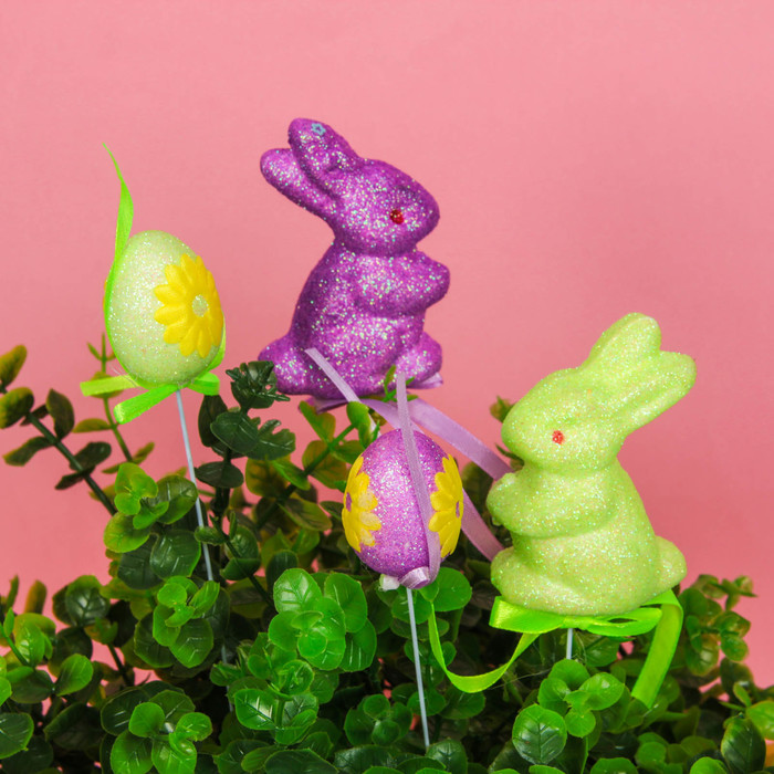 сувенир на палочке ассорти блестка зайка 2шт + яйцо 2шт - Фото 1