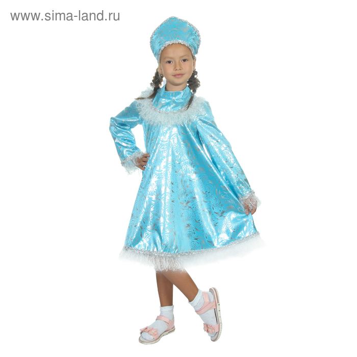 Карнавальный костюм "Снегурочка с кокеткой", атлас, кокошник, платье, р-р 32, рост 122-128 см - Фото 1