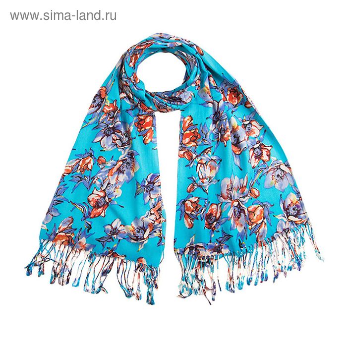 Палантин текстильный, размер 70х185, цвет голубой 198_R137-1 - Фото 1