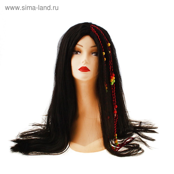 Карнавальный парик "Косички в причёске", 140 г, цвет чёрный - Фото 1