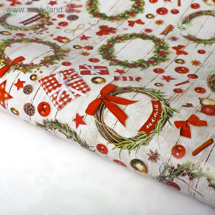 Бумага упаковочная глянцевая «Новогодние венки», 70 × 100 см - Фото 1