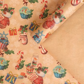 Бумага упаковочная крафтовая «Вкусный праздник», 50 х 70 см, Новый год