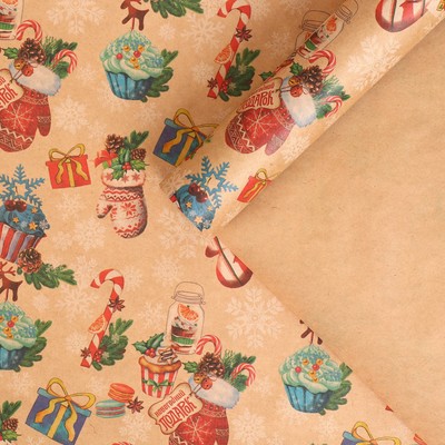 Бумага упаковочная крафтовая «Вкусный праздник», 50 × 70 см