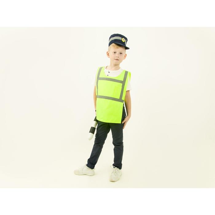 Карнавальный костюм «Инспектор ДПС», жилет, кепка, жезл, рост 110-116 см - Фото 1