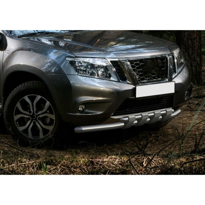 Защита переднего бампера d57+d42 с профильной защитой картера Rival для Nissan Terrano III 2014-2017 2017-н.в., нерж. сталь, R.4119.001