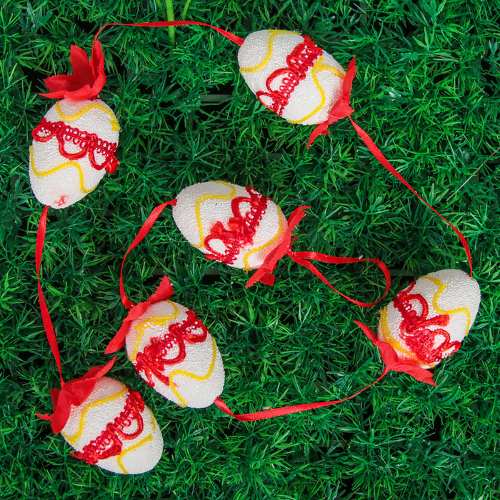 сувенир пасхальный гирлянда вышивка красн (6 яиц) - Фото 1