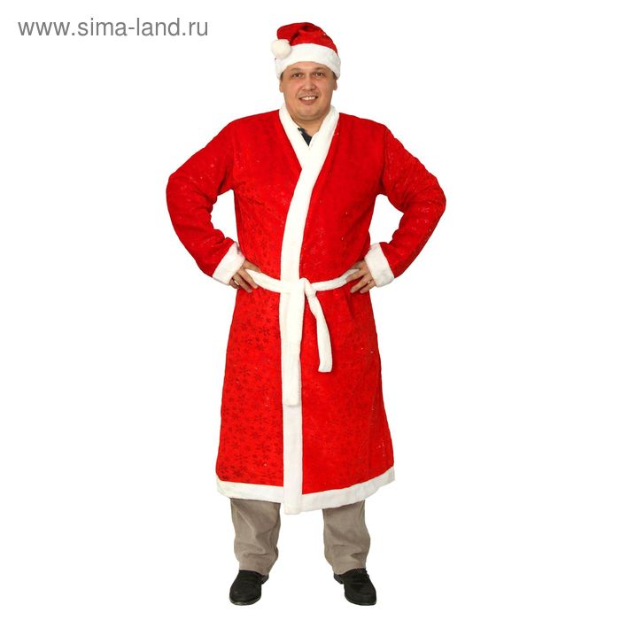 Карнавальный костюм "Дед Мороз" с мехом и снежинками, р-р 50-52 - Фото 1