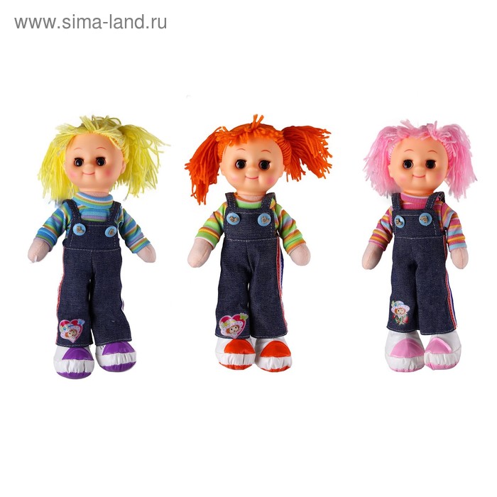 Мягкая игрушка "Кукла в джинсовом комбинезоне", цвета МИКС - Фото 1