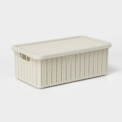 Корзина для хранения «Вязание», 3 л, 26.5×15×10 см, с крышкой, белая