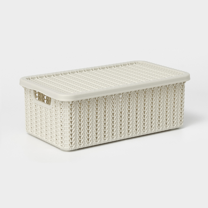 Корзина для хранения «Вязание», 3 л, 26.5×15×10 см, с крышкой, белая - Фото 1