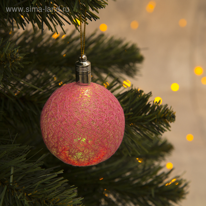 Игрушка световая "Елочный шар" (батарейки в комплекте) 6 см, 1 LED, RGB, РОЗОВЫЙ - Фото 1