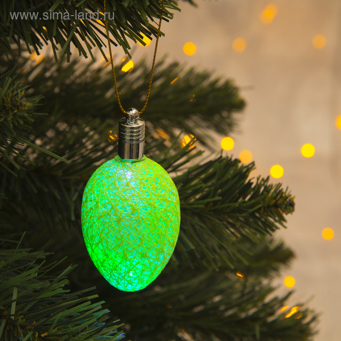 Игрушка световая "Шишка на елку" (батарейки в комплекте) 6 см, 1 LED, RGB, ЗЕЛЕНЫЙ - Фото 1