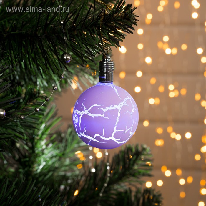 Игрушка световая "Елочный шар узоры краской" 5 см, 1 LED, RGB, ФИОЛЕТОВЫЙ - Фото 1