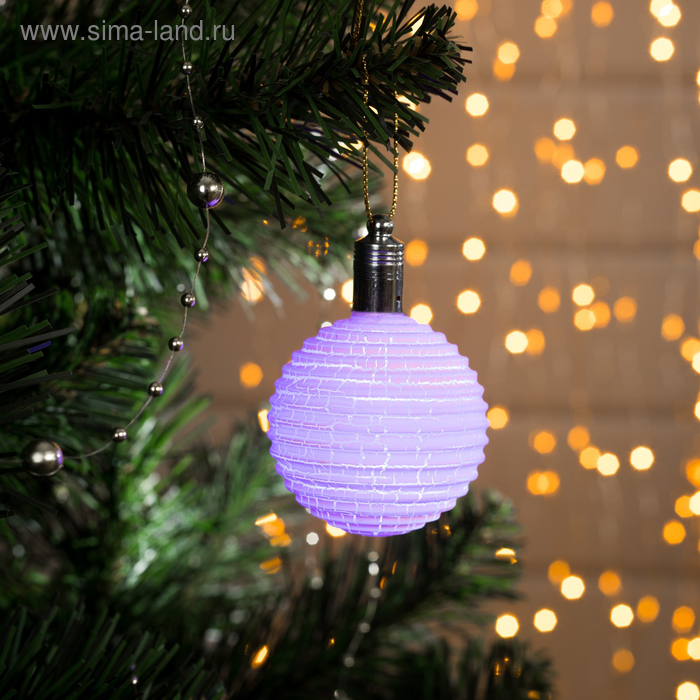 Игрушка световая "Елочный шар ребристый" (батарейки в комплекте) 5 см, 1 LED, RGB, РОЗОВЫЙ - Фото 1