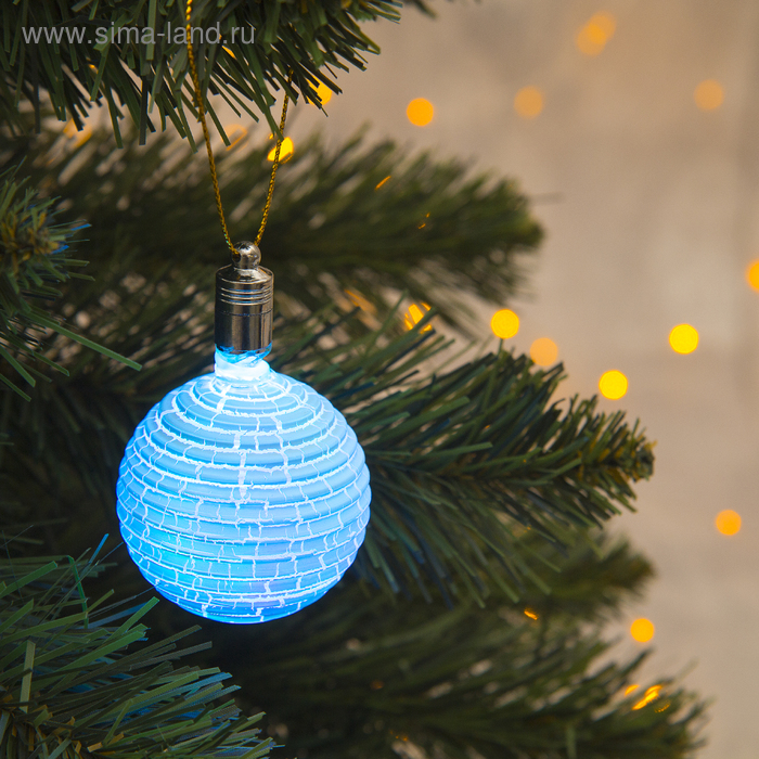 Игрушка световая "Елочный шар ребристый" (батарейки в комплекте) 5 см, 1 LED, RGB, ГОЛУБОЙ - Фото 1