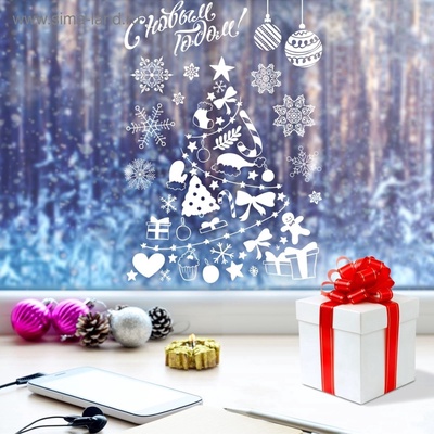 Наклейки на окна многоразовые «С Новым годом», 33×50 см