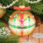 Новогодний ёлочный шар с кружевом №4, набор: шар золотой, ленты, полубусины - Фото 1