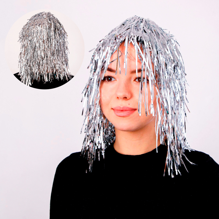 Карнавальный парик «Дождь», 35 см, цвет серебряный - Фото 1