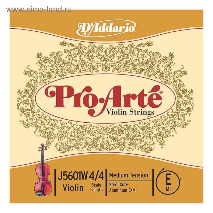 Отдельная струна D'Addario J5601W-4/4M Pro-Arte  Е/Ми для скрипки размером 4/4 - Фото 1