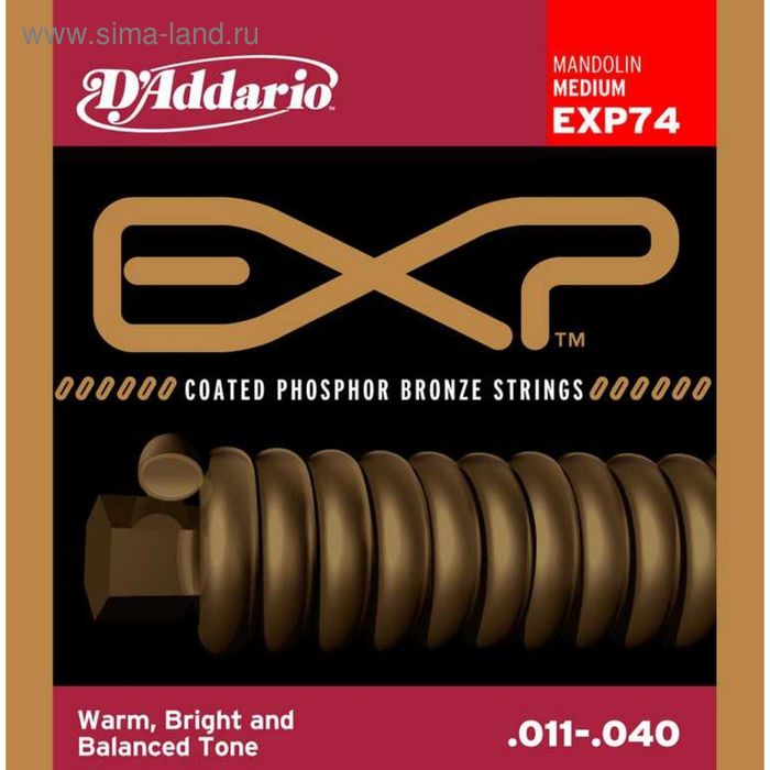 Струны для мандолины D'Addario EXP74 Coated  фосфорная бронза, Medium, 11-40 - Фото 1