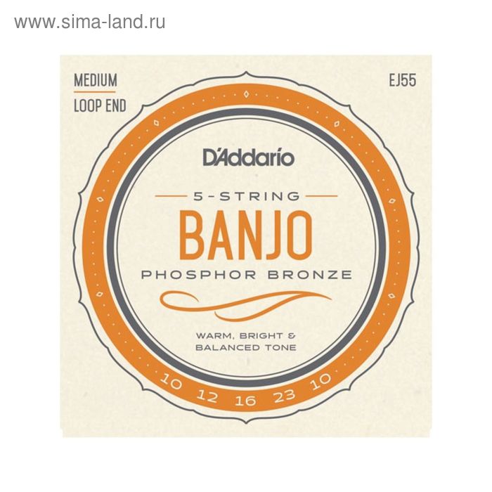 Струны для 5-струнного банджо D'Addario EJ55 фосф.бронза, Medium, 10-23 - Фото 1